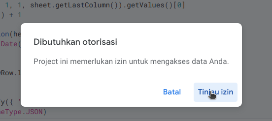 Modal untuk permintaan otorisasi