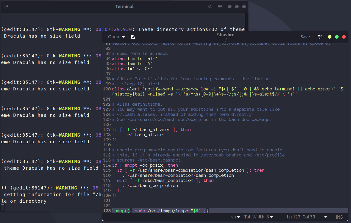 buka file menggunakan gedit