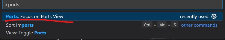 menu Ports di command palette
